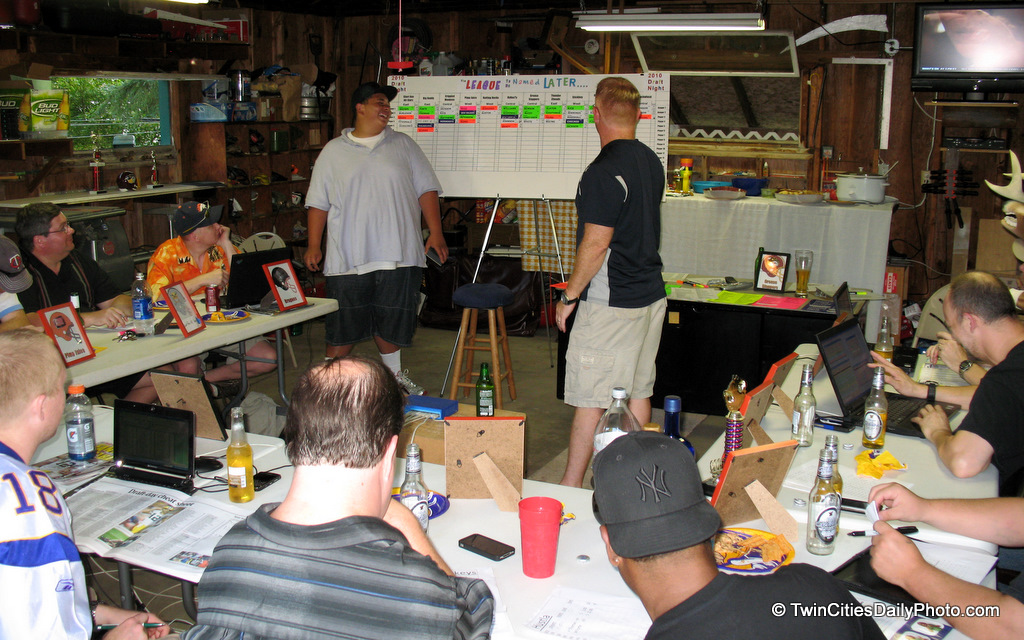 Friday evening was the 5th annual, Fantasy Football draft night held in my garage. You're getting an exclusive look into the best run, fantasy league held in the Twin Cities. Now I must pay homage to the commish of the now defunct, Apple Valley Football League, as my league is based upon the previously best run fantasy football league in the Twin Cites.