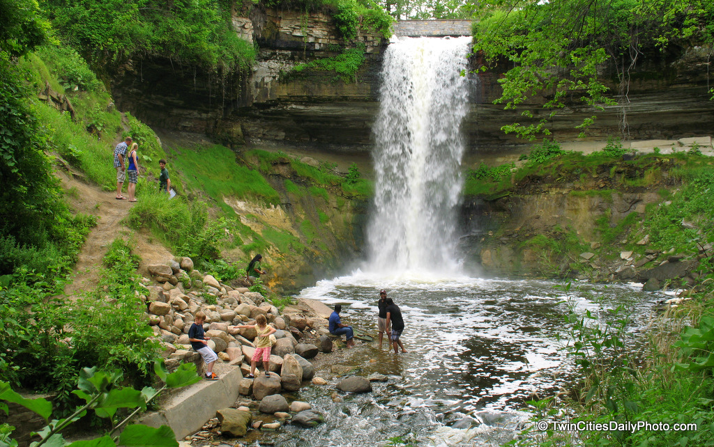 The ever popular tourist attraction in Minneapolis, the Minnehaha Falls. Depending on the amount of rain, the Falls can dry up. I've seen it once, but this summer we've had plenty of rain to keep the falls busy.