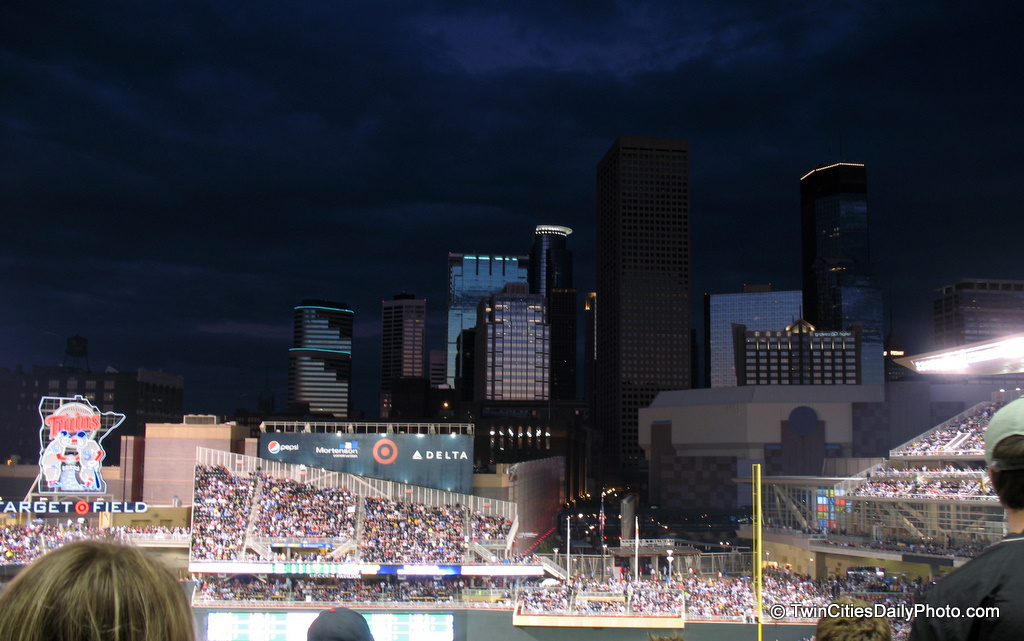 Since 1982, the Minnesota Twins have played baseball in the Metrodome. In 2010, they now play in a brand new stadium called Target Field. The white, teflon coated fiberglass fabric roof is a thing of the past. You can now sit, watch a baseball game, view the Minneapolis skyline and take photos of downtown from your seat.