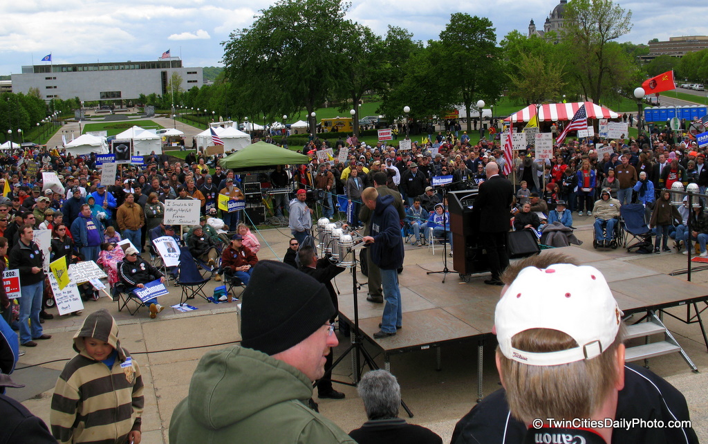 Behind the stage of the 2010 Jason Lewis tax cut rally held at the Saint Paul Capital steps.